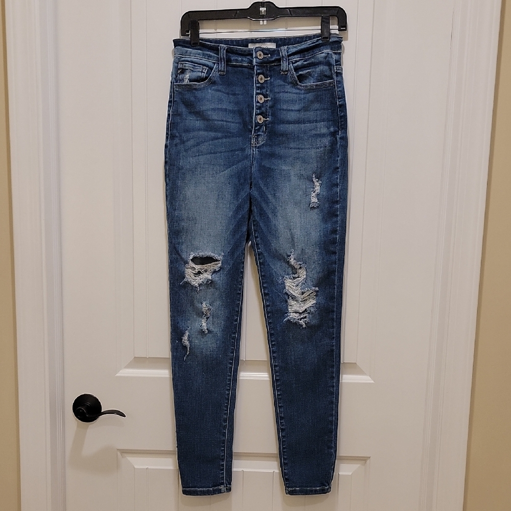 KanCan High Rise Distressed Button Fly Denim Jeans Size 28